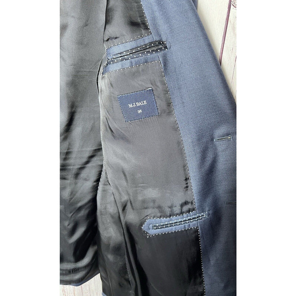 MJ BALE Mens Classic Suit Blazer Jacket 36R Navy Wool Bemberg Blend - Picture 9 of 11